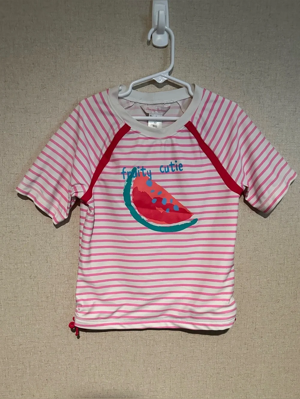 Tommy Bahama Size 10 Girls Pink Striped 'Fruity Cutie' Rash Guard Swim Top